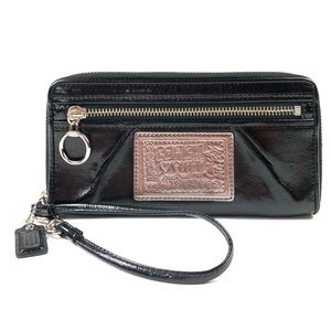 Coach Poppy Black Patent Zip-Around Wallet Wristlet